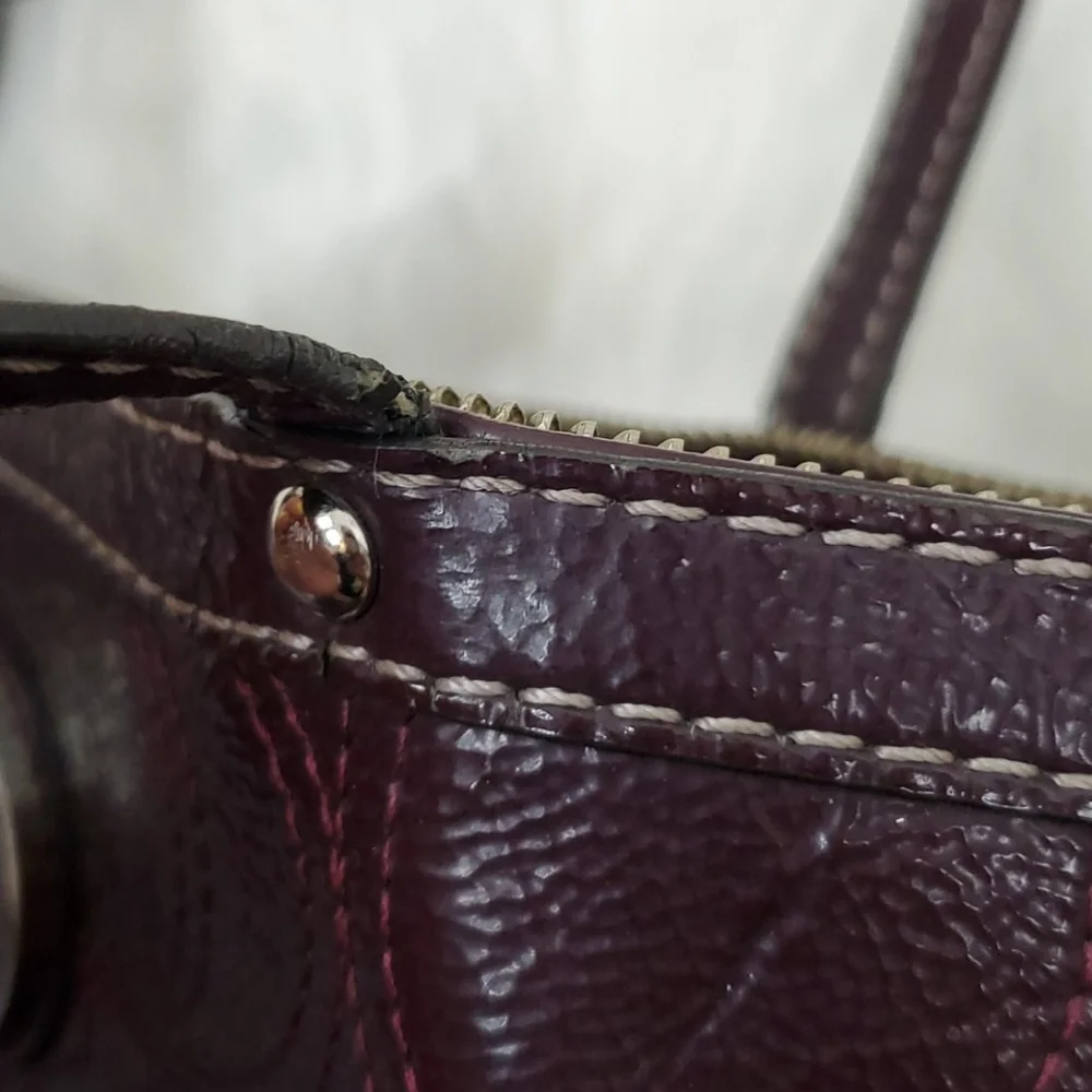 Coach patent leather signature shoulder purse bag cherry color